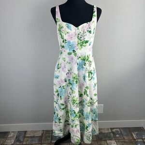 Old Navy A-Line Midi Dress Womens Small Sleeveless Floral Fit Flare Linen Blend
